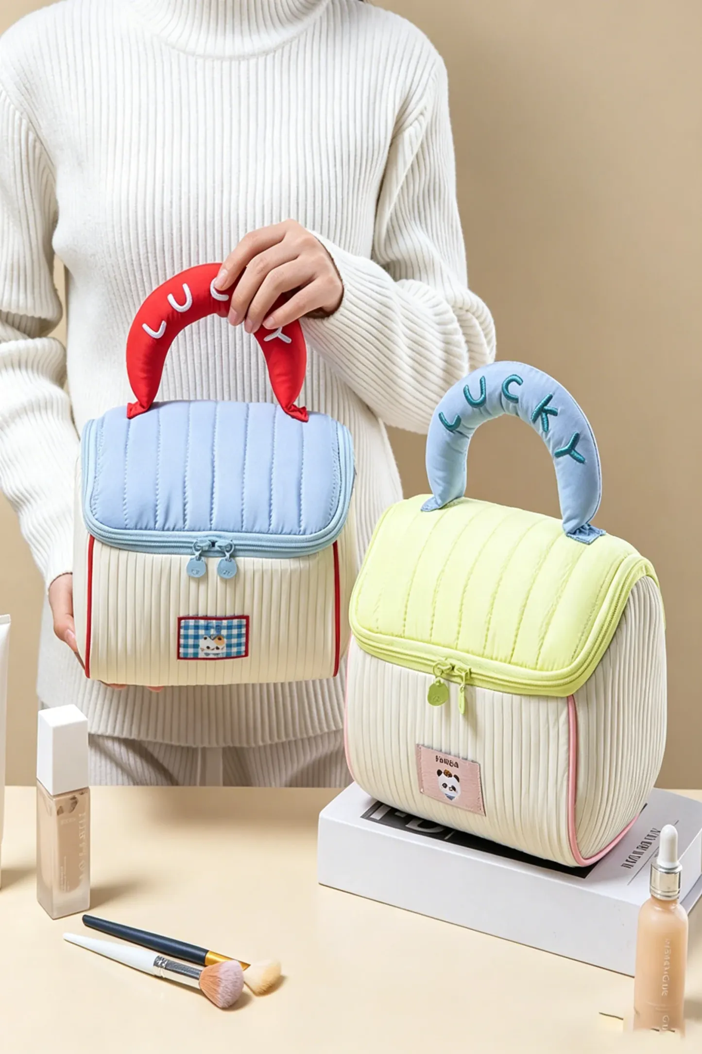 Cartoon House Cosmetic Bag Portable Soft Storage Pouch Large Capacity Cute Handheld Toiletry Bag for Travel