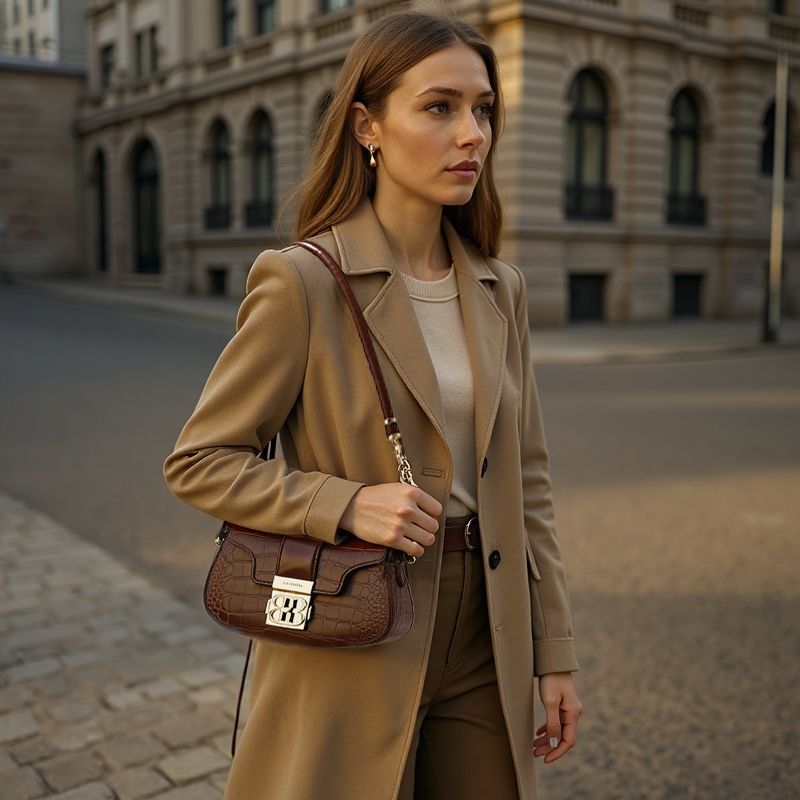 MODLOCK | Rocking Baguette Croc Texture Shoulder Bag 