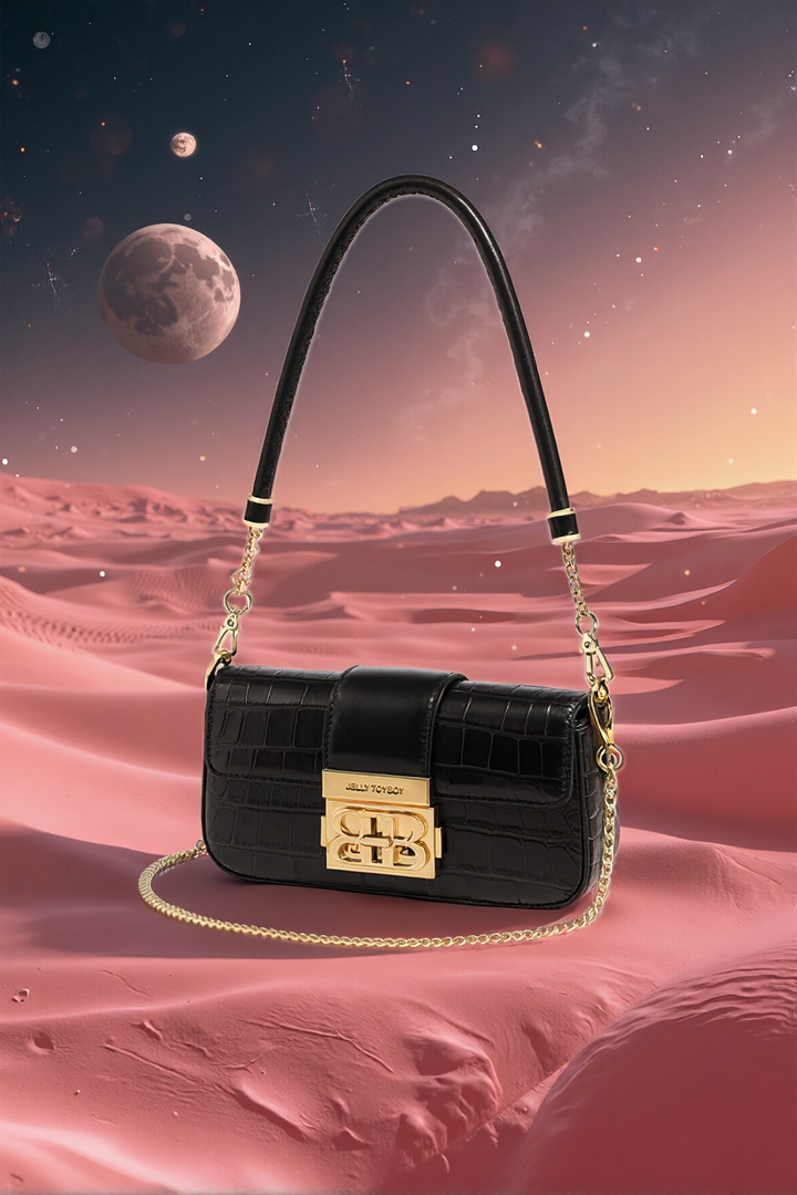 MODLOCK | Harmonica Bag – Croc-Embossed Mini Flap Bag with Bold Chain Lock