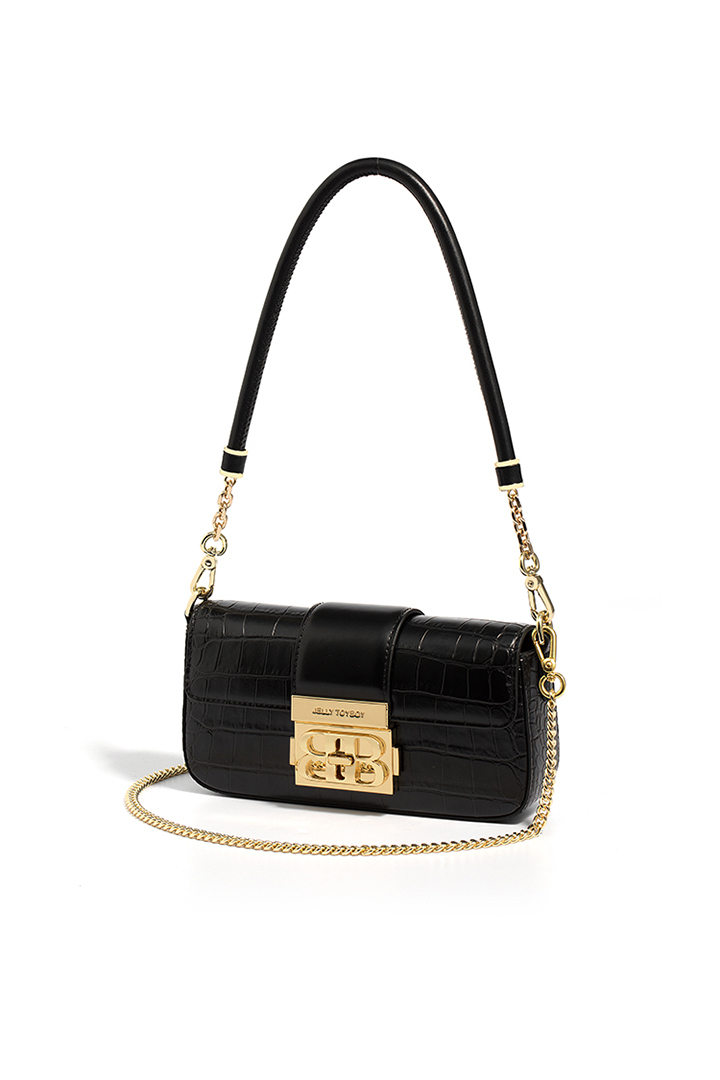 MODLOCK | Harmonica Bag – Croc-Embossed Mini Flap Bag with Bold Chain Lock
