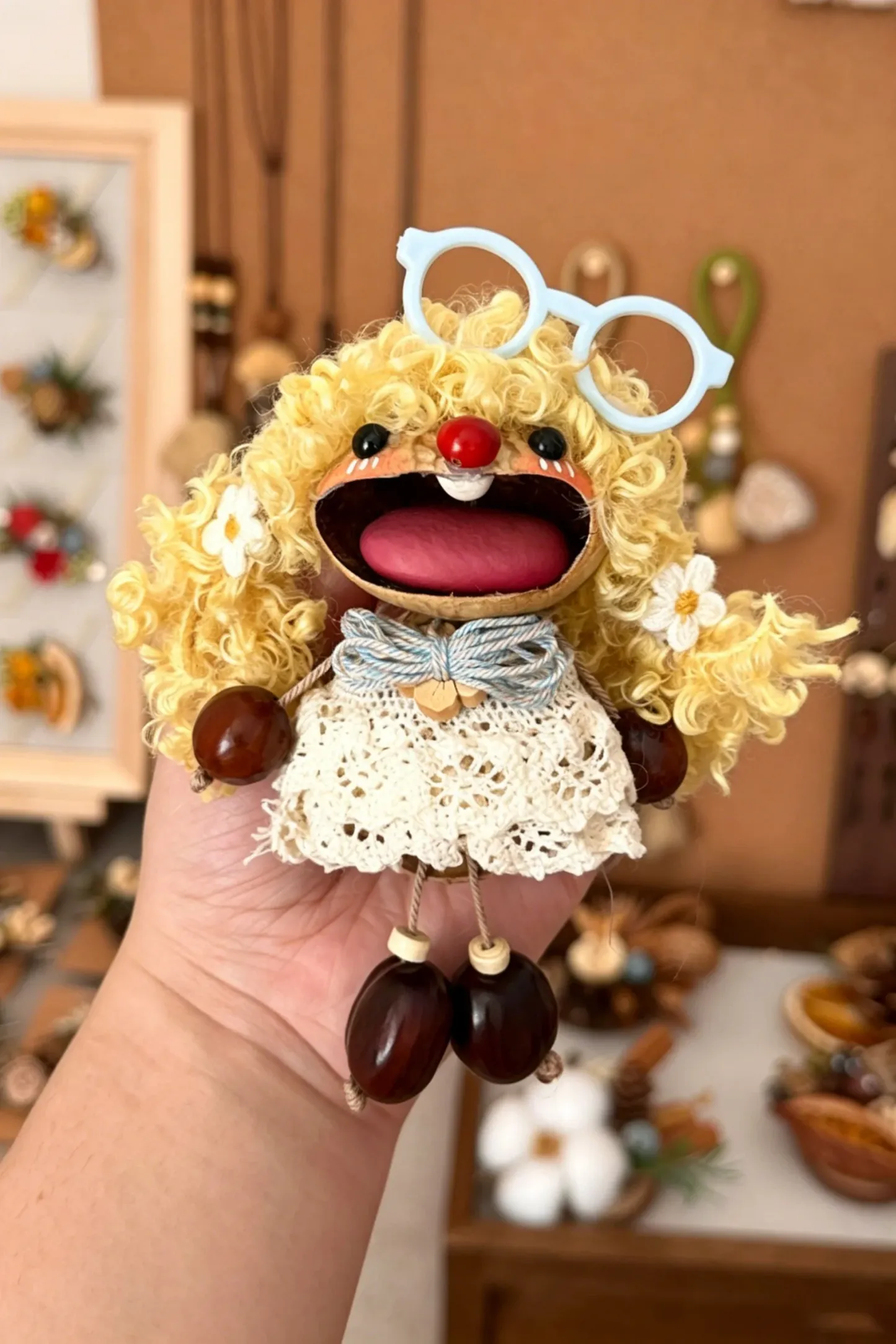 Cute Pod Doll Bag Charm Finished Handcrafted Entada Pendant Practical Ornament for Bag & Car Birthday Gift