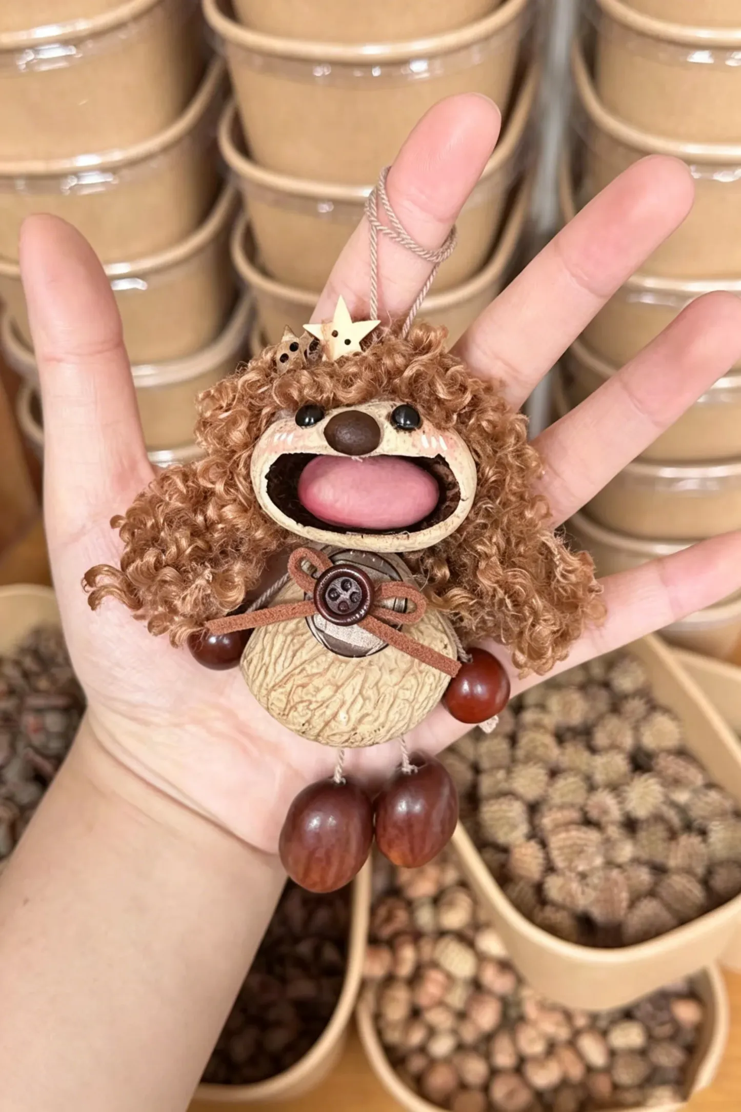 Cute Pod Doll Bag Charm Finished Handcrafted Entada Pendant Practical Ornament for Bag & Car Birthday Gift