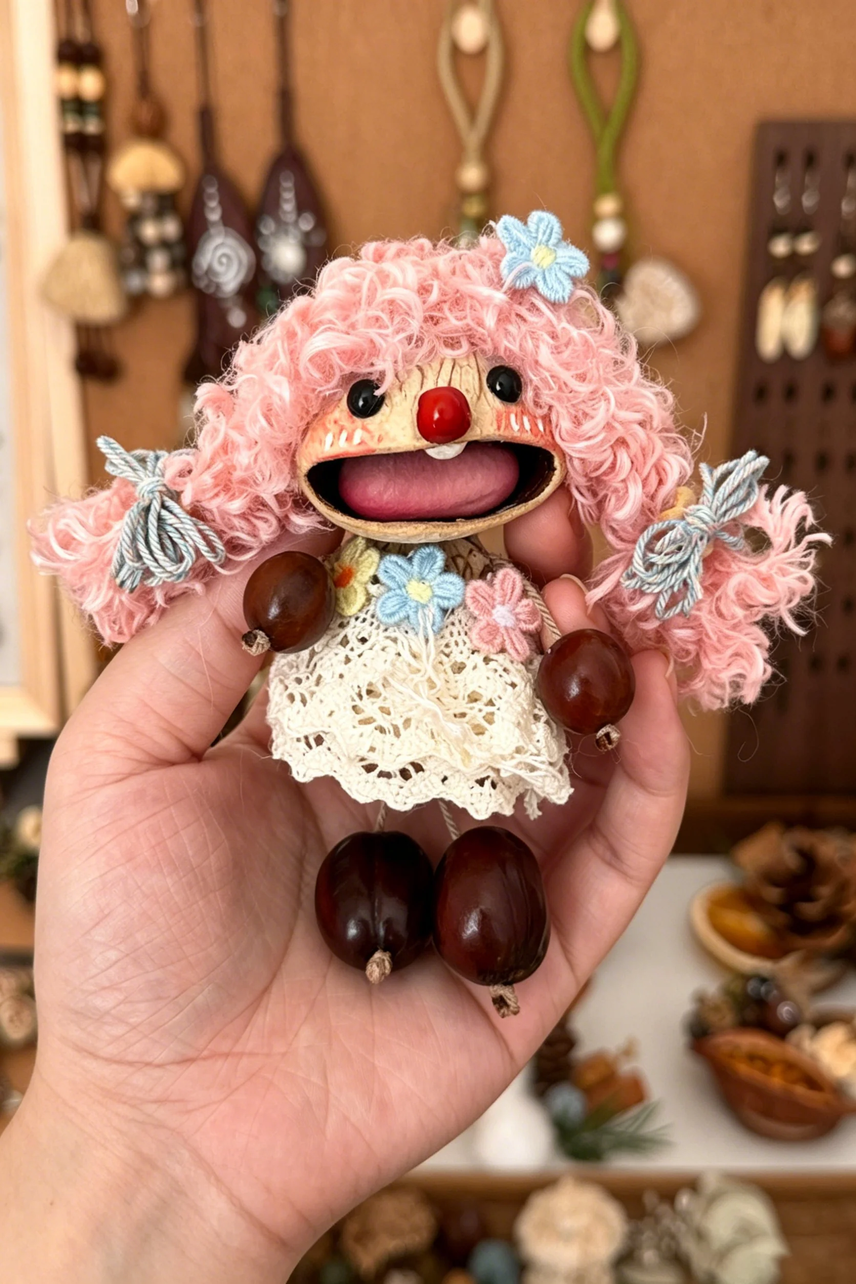 Cute Pod Doll Bag Charm Finished Handcrafted Entada Pendant Practical Ornament for Bag & Car Birthday Gift