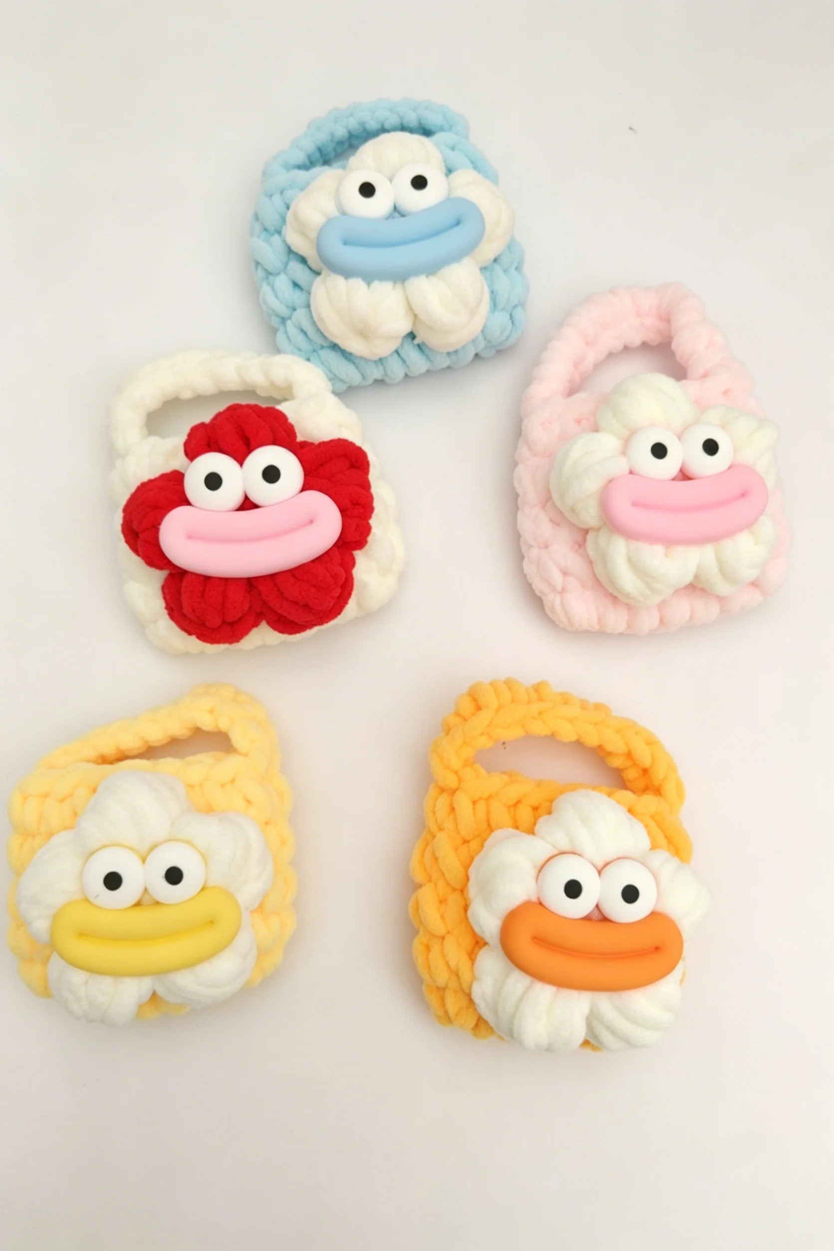 Sausage Mouth Plush Bluetooth Earphone Bag Handmade Knitted Yarn Case Funny Cartoon Ugly Cute Big Eyes Big Lips