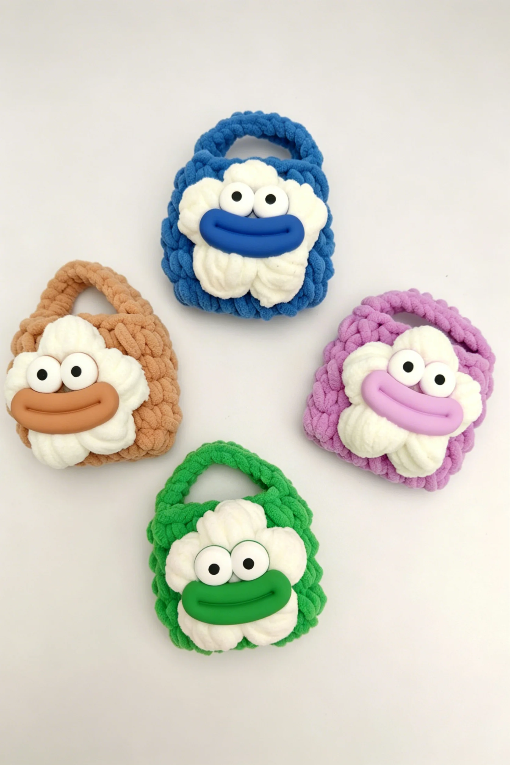 Sausage Mouth Plush Bluetooth Earphone Bag Handmade Knitted Yarn Case Funny Cartoon Ugly Cute Big Eyes Big Lips