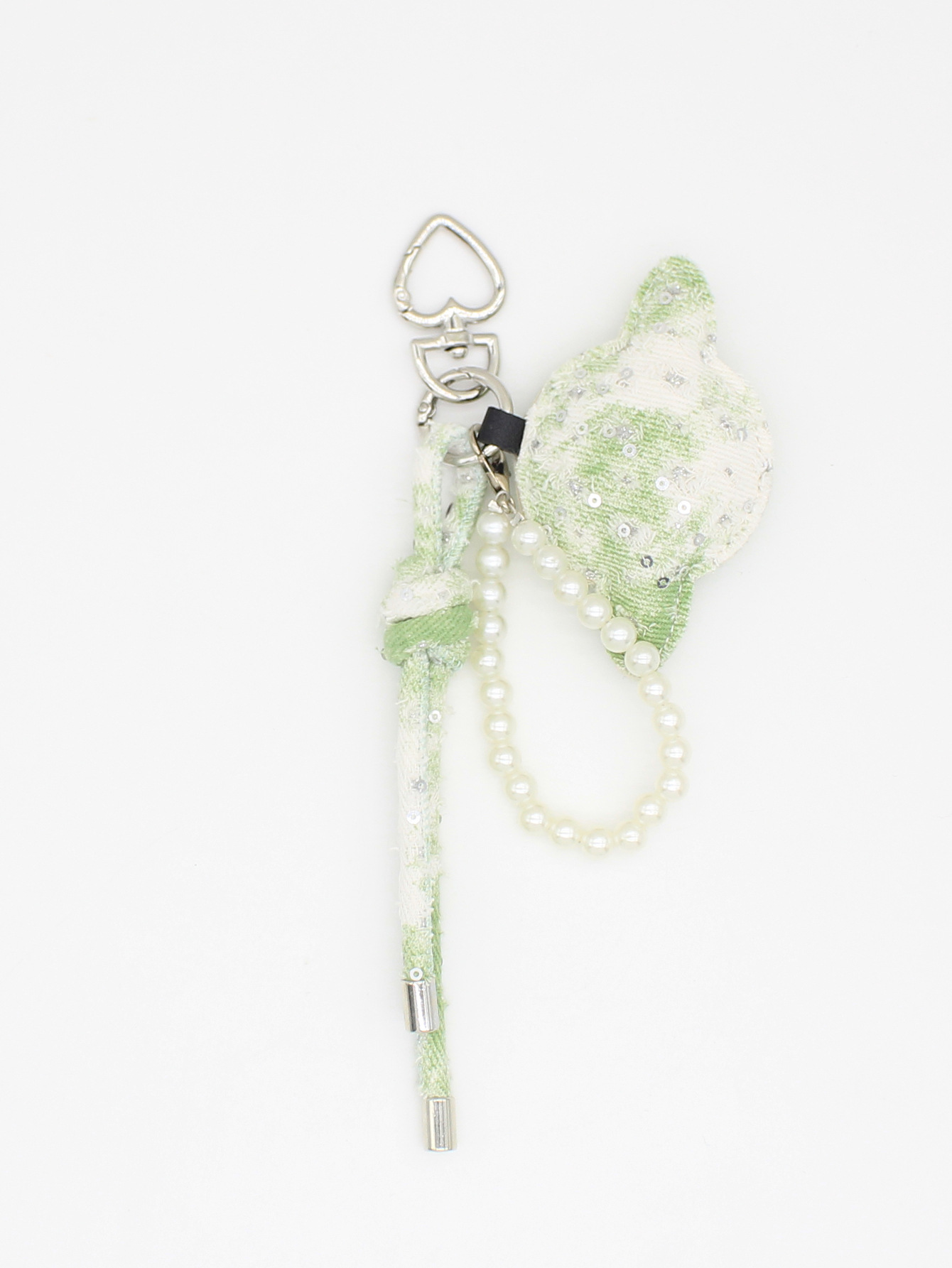 Distressed Denim Planet Handmade Bag Charm Pearl Chain Keychain