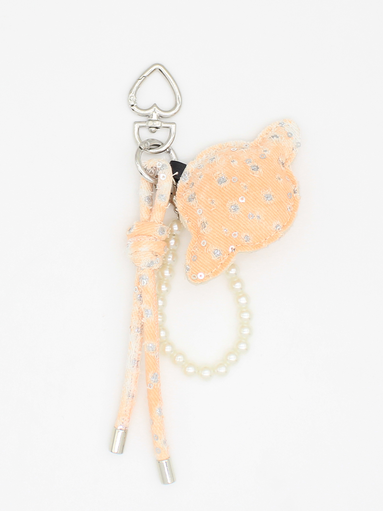 Distressed Denim Planet Handmade Bag Charm Pearl Chain Keychain