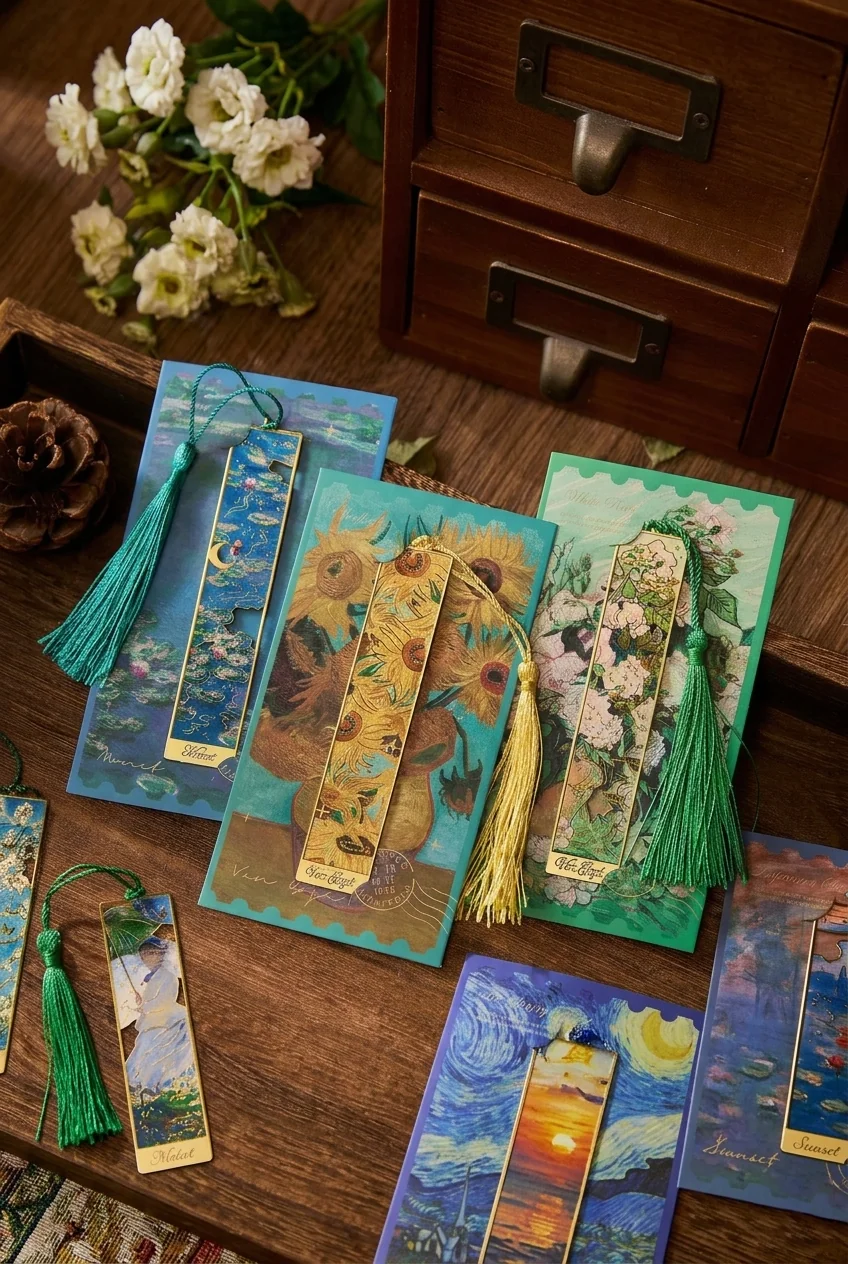 Metal Bookmark Art Song Series Creative Retro Famous Painting Metal Planner Charm Reading Page Clip