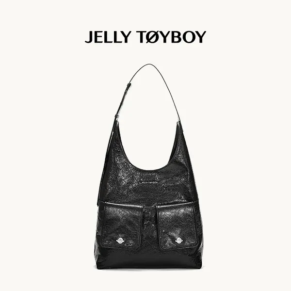 Jellytoyboy Women Niche Designer Cow Leather All Season Large Capacity Daily Commute Shoulder Tote Bag | JTB Dual Pocket Hobo Tote