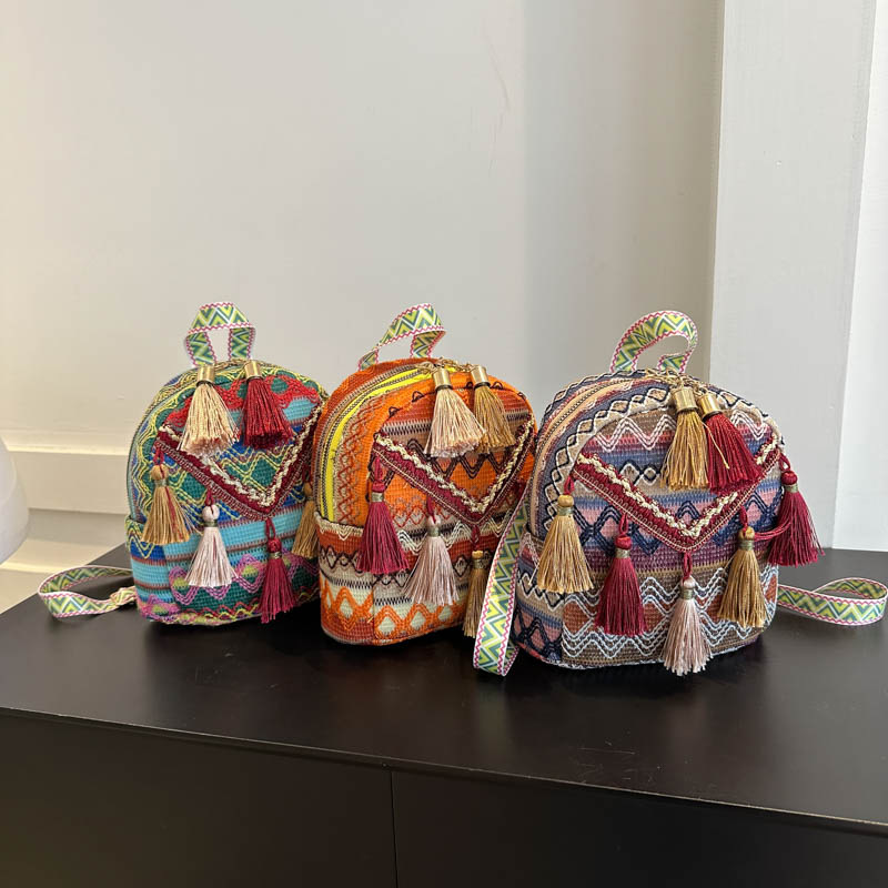 Lightweight Boho Tassel Backpack Versatile Ethnic Crossbody Bag