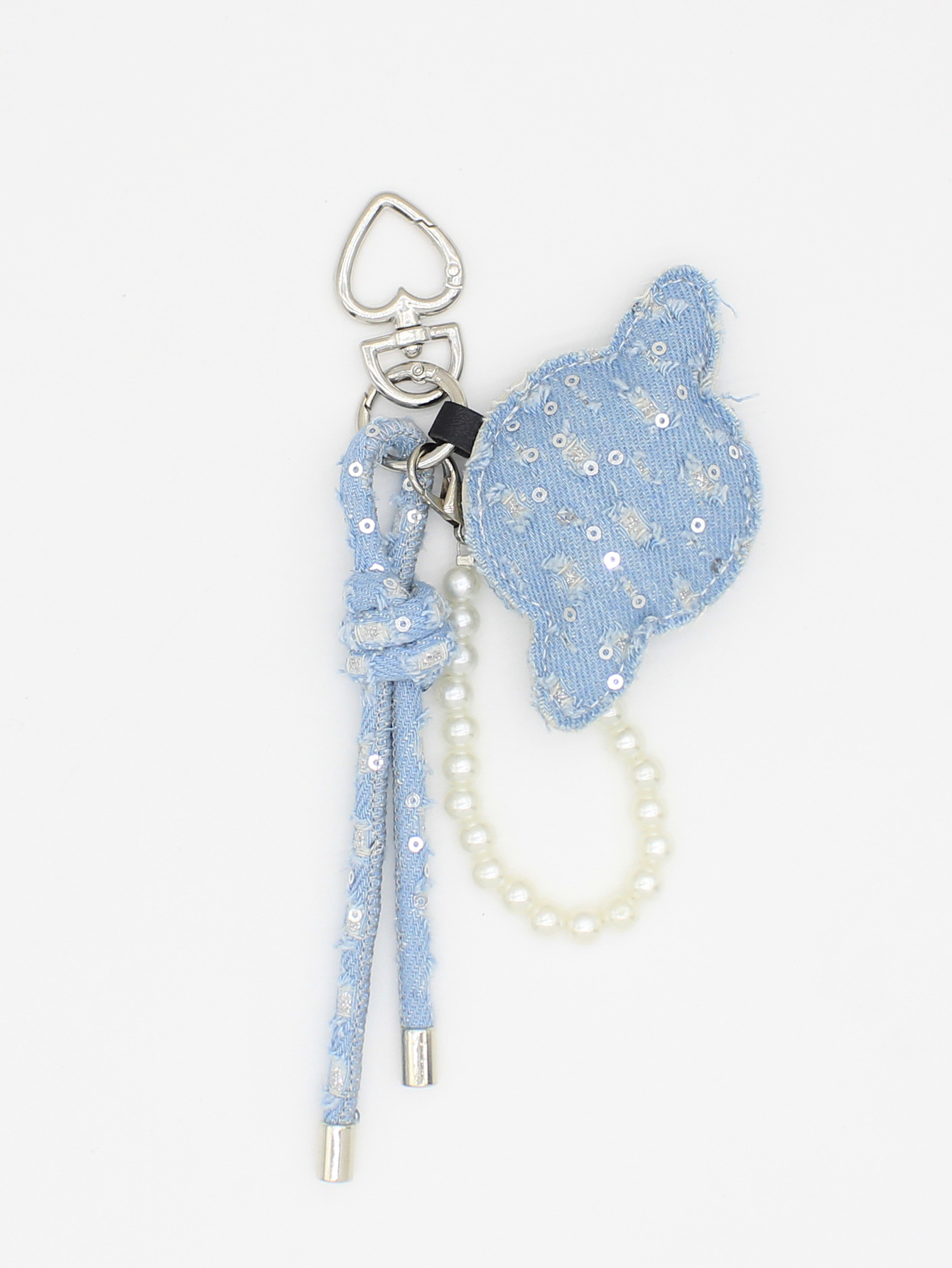 Distressed Denim Planet Handmade Bag Charm Pearl Chain Keychain