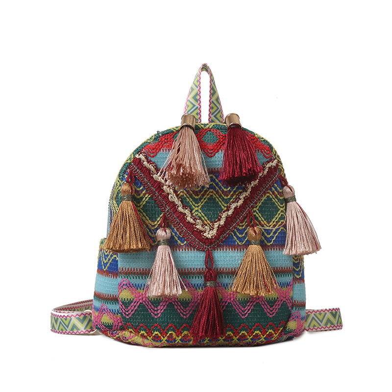Lightweight Boho Tassel Backpack Versatile Ethnic Crossbody Bag