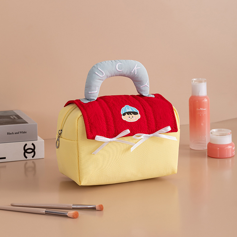 Cartoon House Cosmetic Bag Portable Soft Storage Pouch Large Capacity Cute Handheld Toiletry Bag for Travel