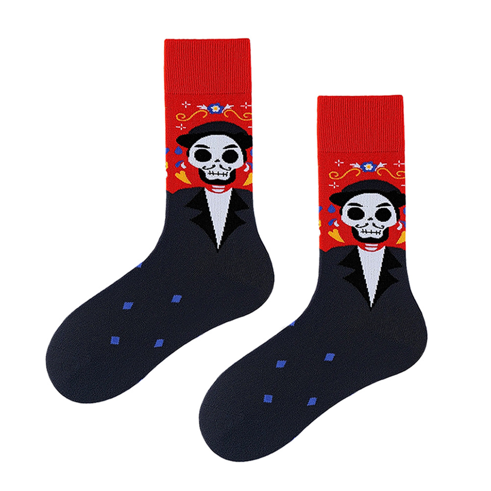 Day Of The Dead Trendy Color Skull Cotton Mid Calf Socks