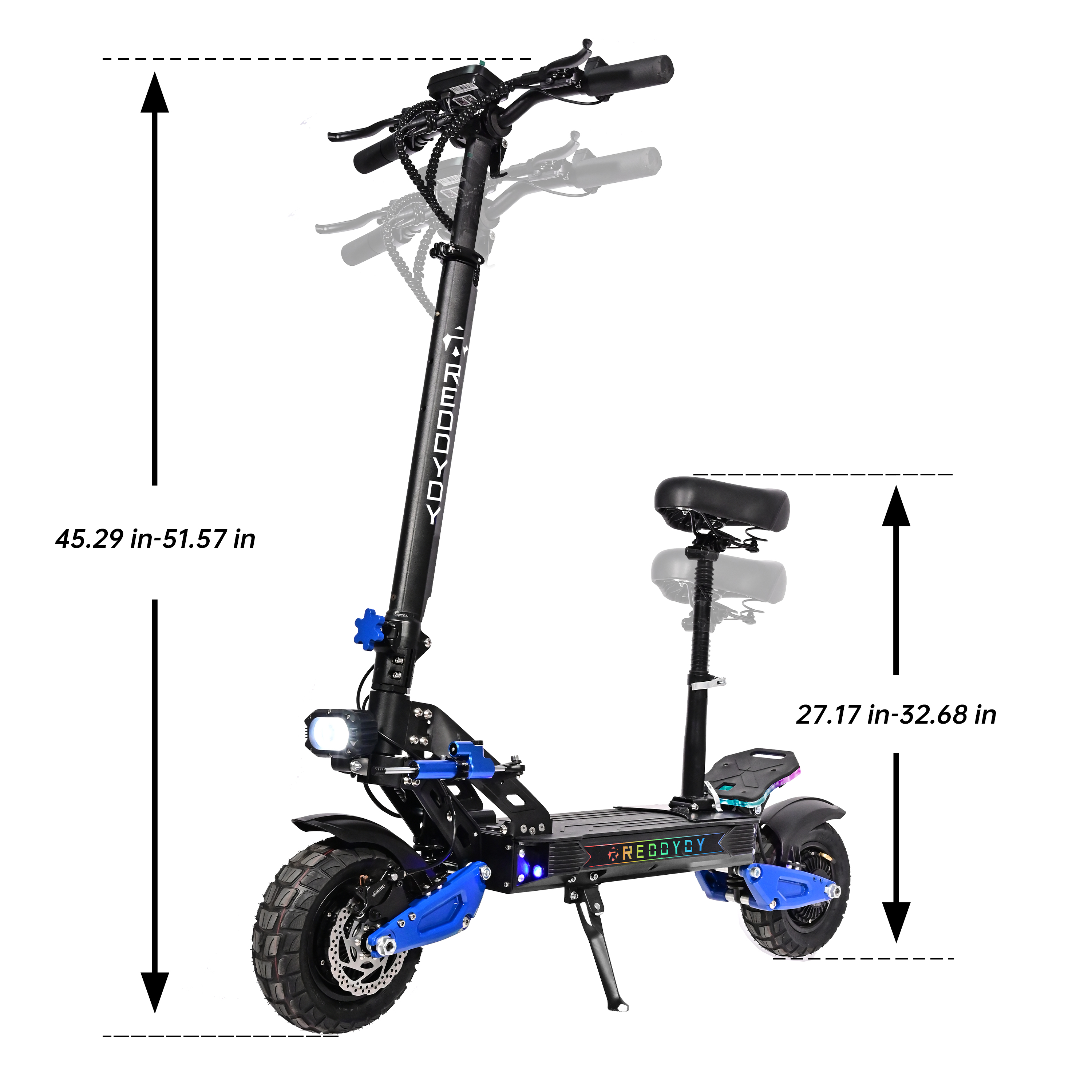 REDDYDY RD2 5000W Dual Motor Off-Road Electric Scooter 60V 25Ah 55-Mile Long Range and Smart APP Control 10.5-Inch Tires