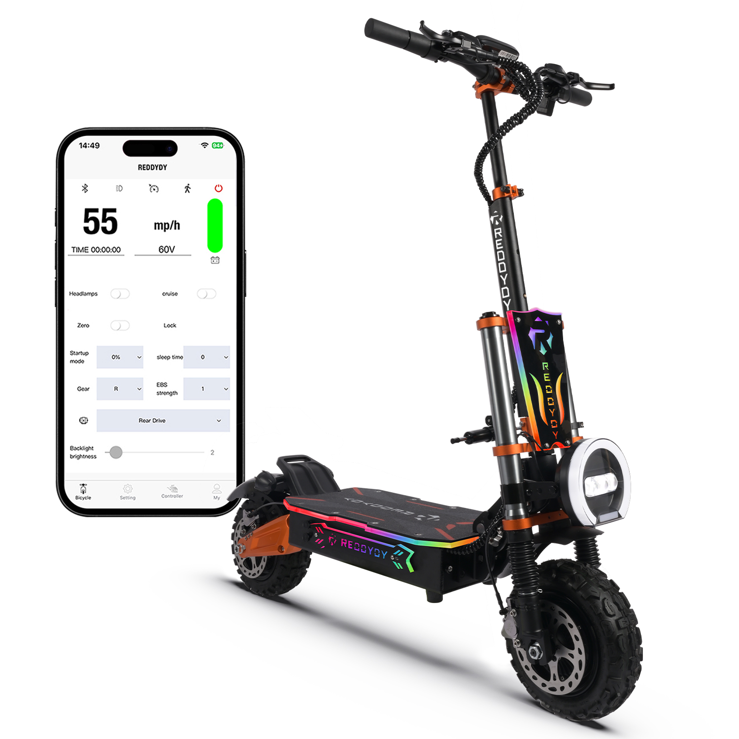 RD1 6000W Dual Motor Electric Scooter 60V 43Ah High Capacity Battery with a Range of Up to 75 Miles 11-Inch off-road Tires