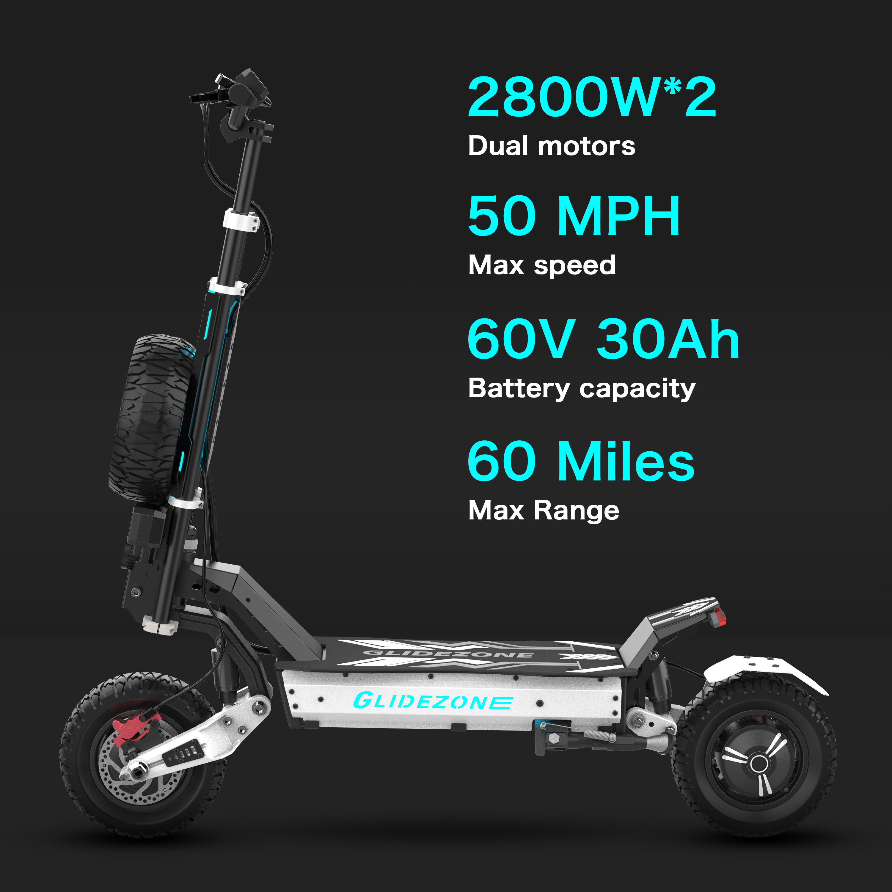 Reddydy GD83 Electric Scooter,50MPH High Speed & 60 Miles Range,Dual Motor, 60V 30Ah Battery