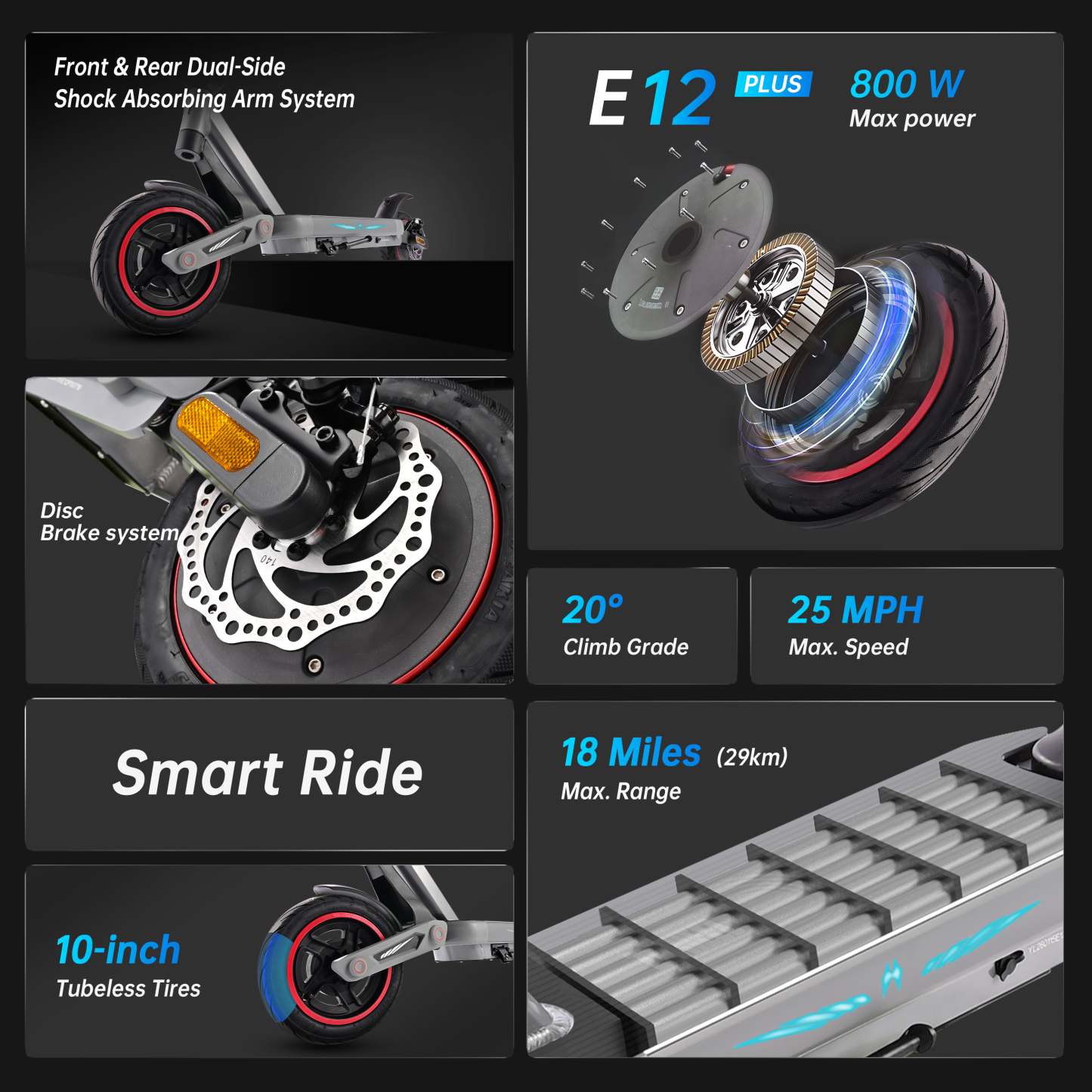 E12 Plus 800W Lightweight Urban Electric Scooter
