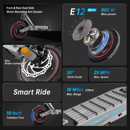 E12 Plus 800W Lightweight Urban Electric Scooter