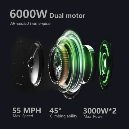 RD1 6000W Dual Motor Electric Scooter 60V 43Ah High Capacity Battery with a Range of Up to 75 Miles 11-Inch off-road Tires