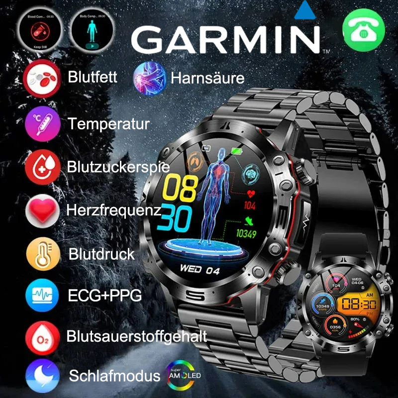 Garmin AI medizinische Diagnose-Smartwatch ⌚️ Neue Version 2025! Unterstützt intelligente EKG+PPG-Messung, überwacht präzise den Blutzucker-, Fett- und Harnsäurespiegel – Ihre Gesundheit in einer einzigen Uhr 🏃‍♂️