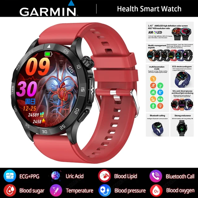 Garmin AI medizinische Diagnose-Smartwatch ⌚️ Neue Version 2025! Unterstützt intelligente EKG+PPG-Messung, überwacht präzise den Blutzucker-, Fett- und Harnsäurespiegel – Ihre Gesundheit in einer einzigen Uhr 🏃‍♂️