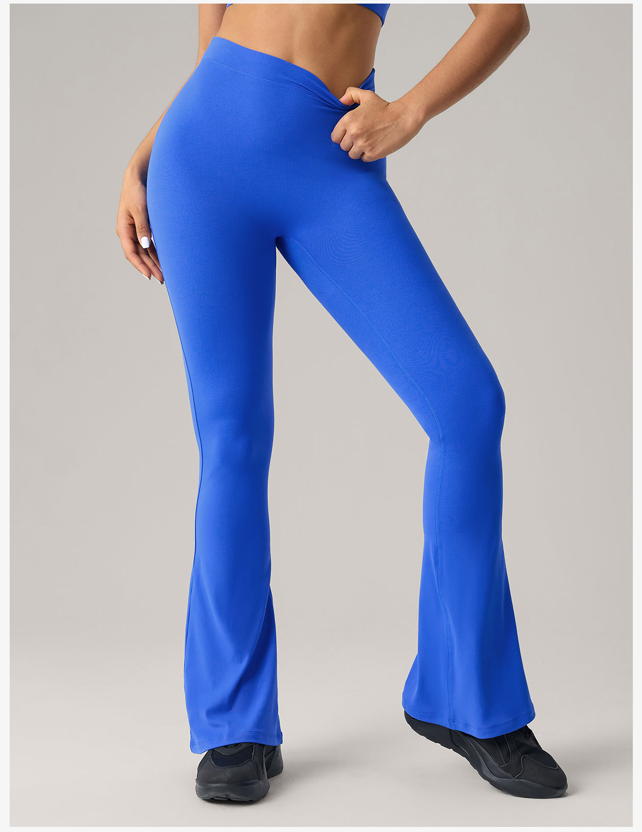 Women's Blue Flared Yoga Pants, High - Waisted & Stretchy