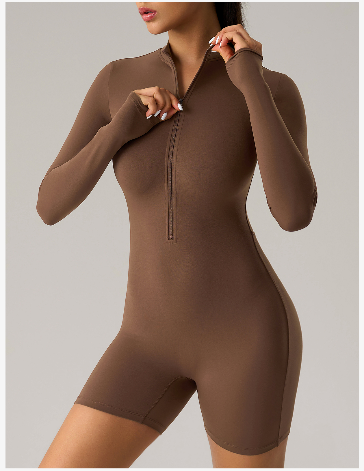 Women's Pink Zip - Up Mock Neck Long - Sleeve Unitard, Workout & Yoga