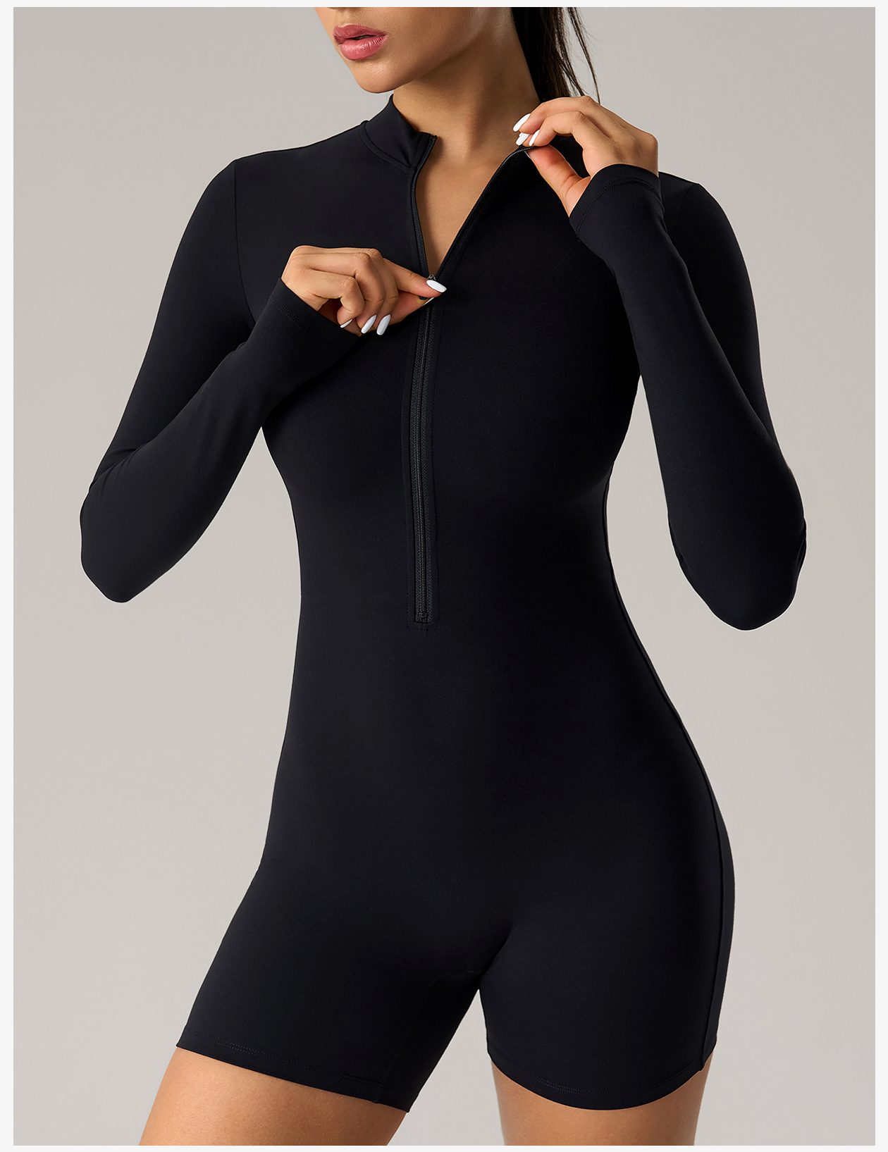 Women's Pink Zip - Up Mock Neck Long - Sleeve Unitard, Workout & Yoga