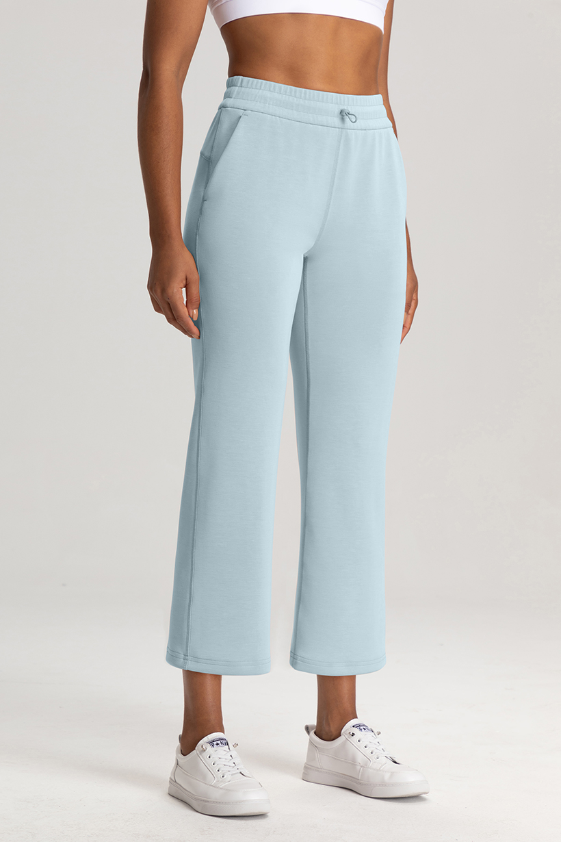 Women's High - Waisted Dark Gray Wide - Leg Cropped Pants with Drawstring