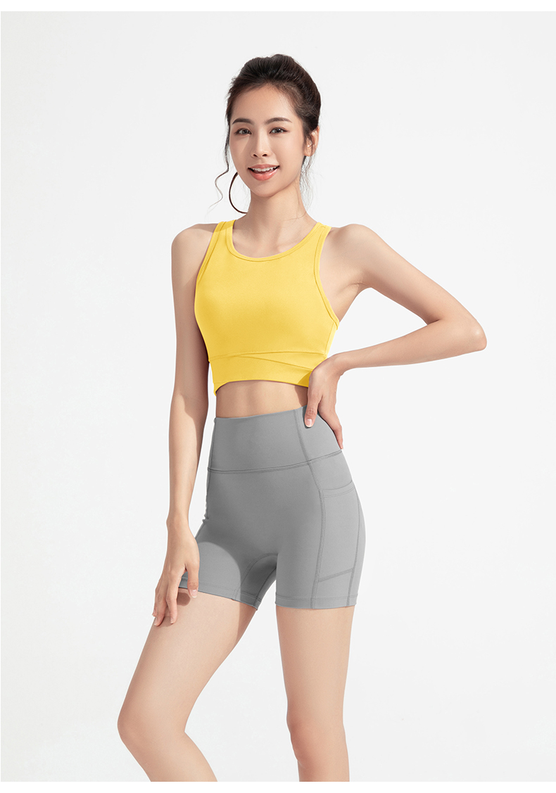 Women's Yellow Crop Tank Top & Gray High - Waisted Shorts Set - Activewear for Yoga, Fitness