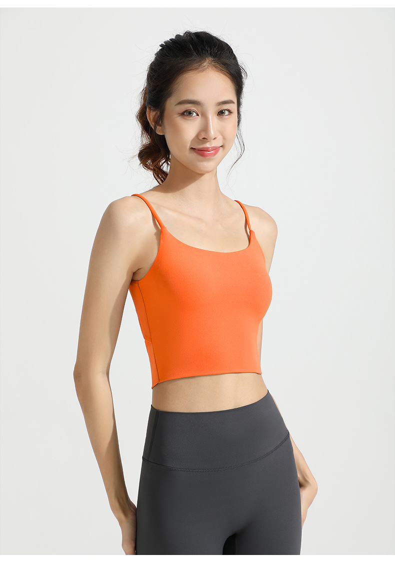 Women's Orange Spaghetti Strap Crop Tank Top - Athletic Camisole for Yoga & Fitness
