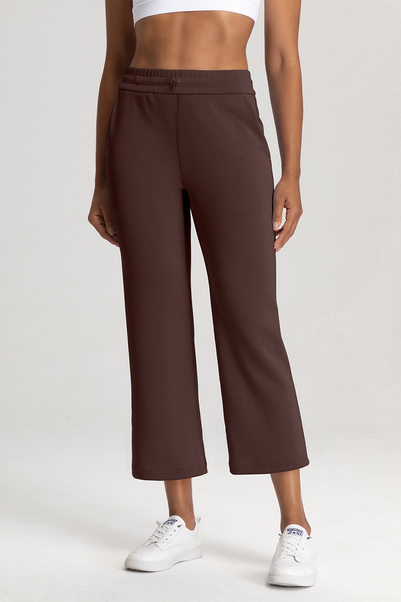 Women's High - Waisted Dark Gray Wide - Leg Cropped Pants with Drawstring