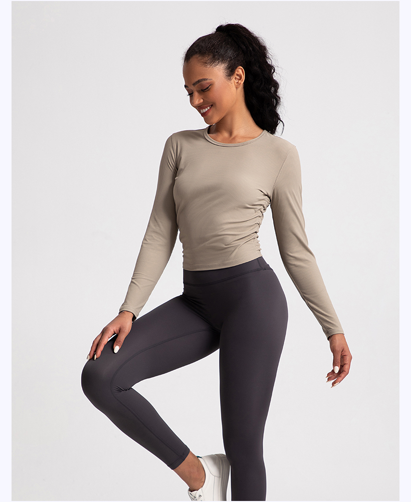 Women's Light Pink Ribbed Long - Sleeve Crop Top, Athletic Workout Shirt