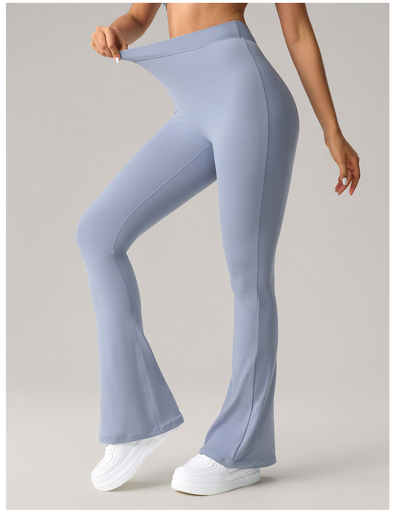Women's Blue Flared Yoga Pants, High - Waisted & Stretchy