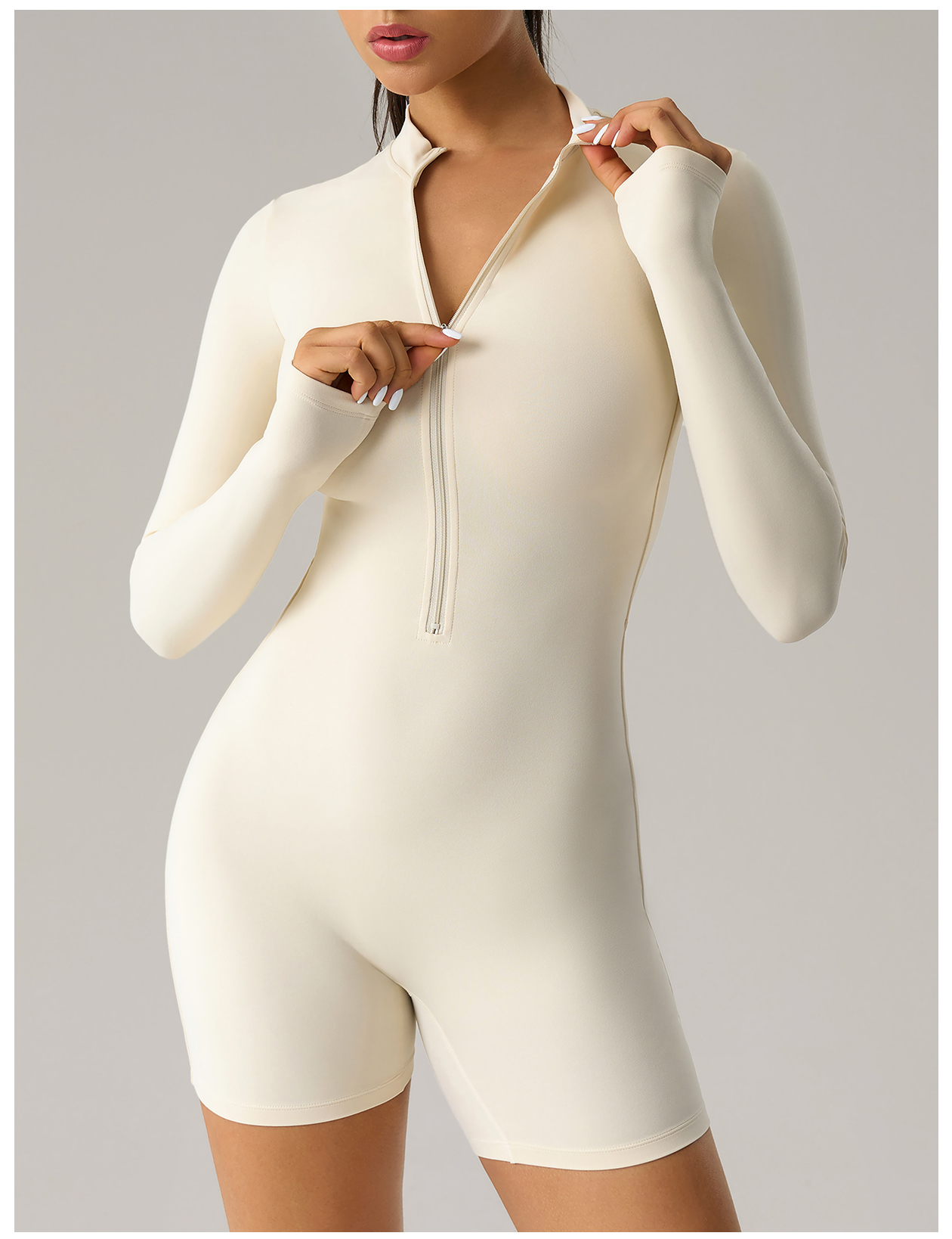 Women's Pink Zip - Up Mock Neck Long - Sleeve Unitard, Workout & Yoga