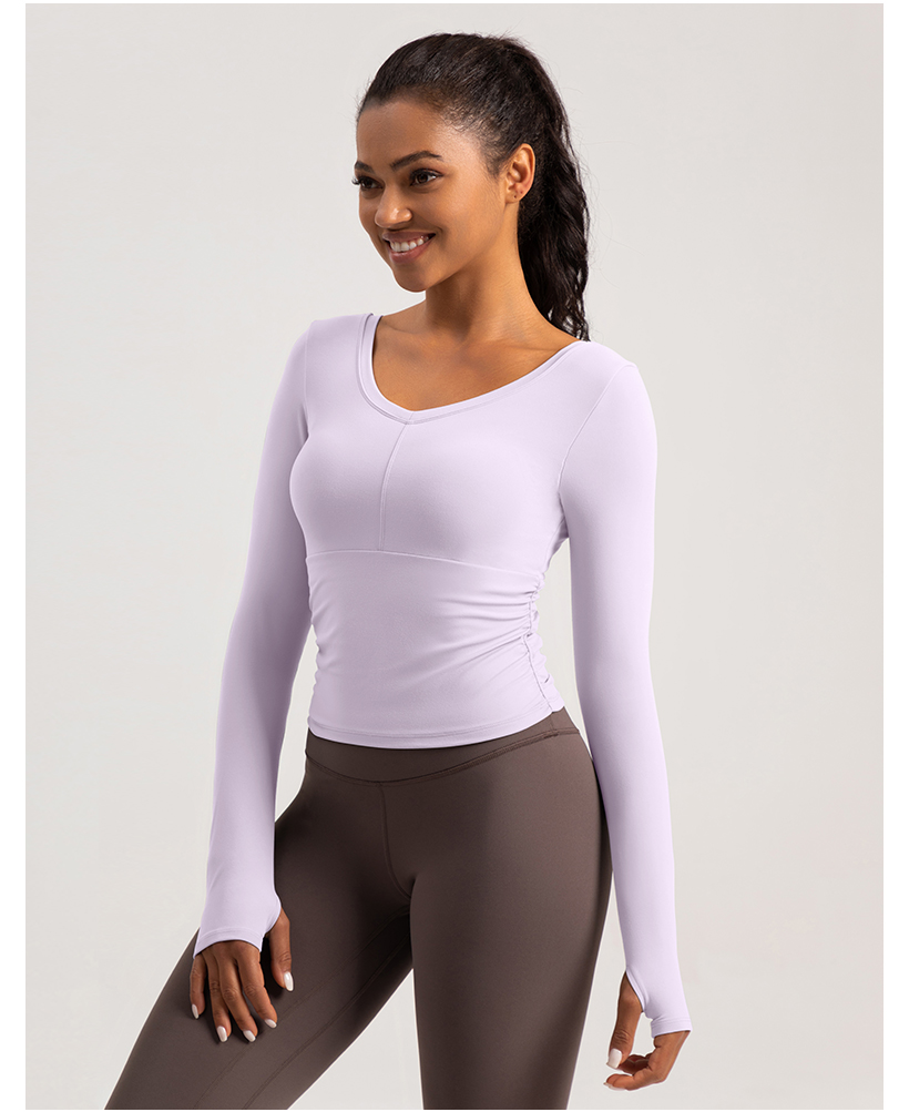 Women's Khaki V - Neck Long - Sleeve Cropped Workout Top, Athletic Yoga Shirt