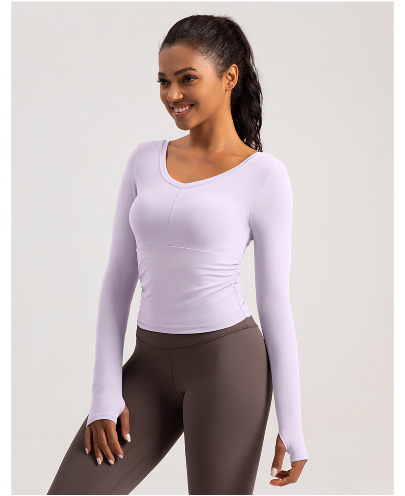 Women's Khaki V - Neck Long - Sleeve Cropped Workout Top, Athletic Yoga Shirt