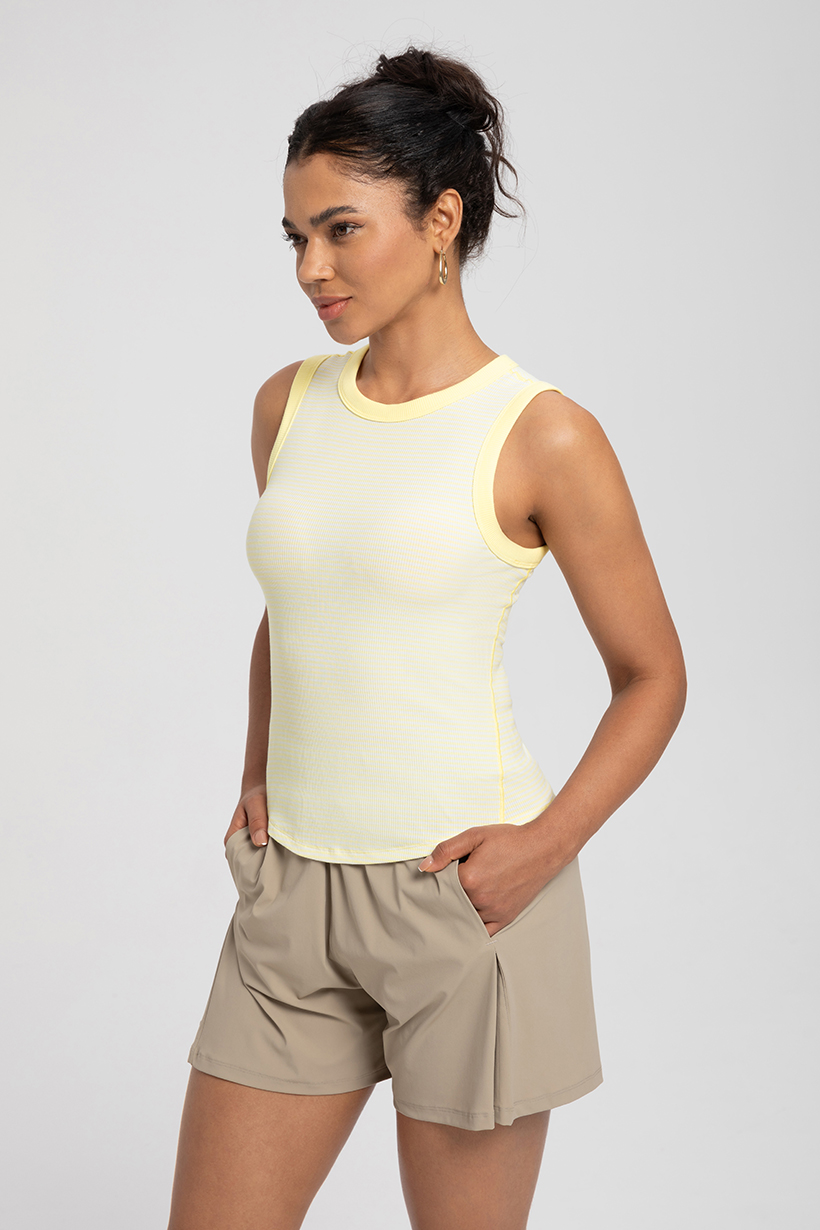Women's Sleeveless Contrast Trim Tank Top - Ribbed, Slim Fit Athletic & Casual Wear
