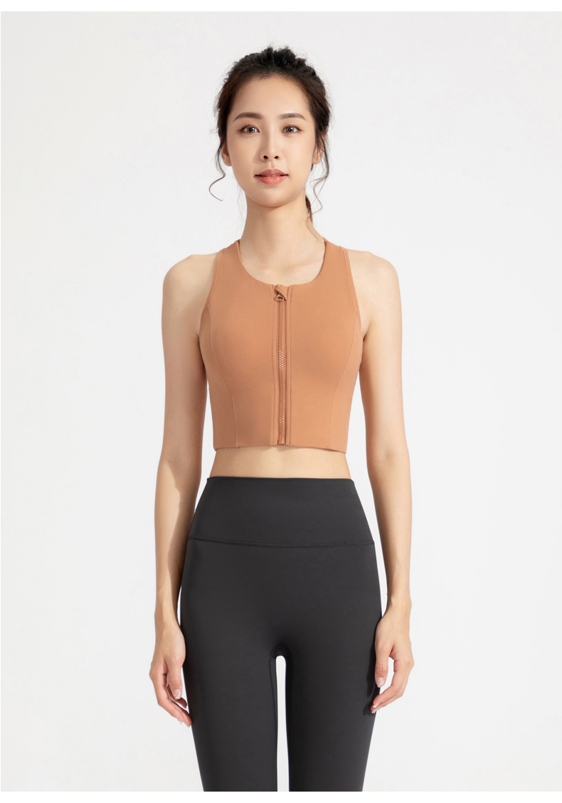 Women's Zip - Front Crop Sports Bra - Wine Red Athletic Bra for Yoga & Fitness