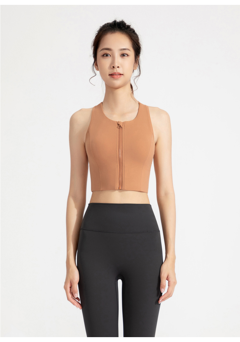 Women's Zip - Front Crop Sports Bra - Wine Red Athletic Bra for Yoga & Fitness