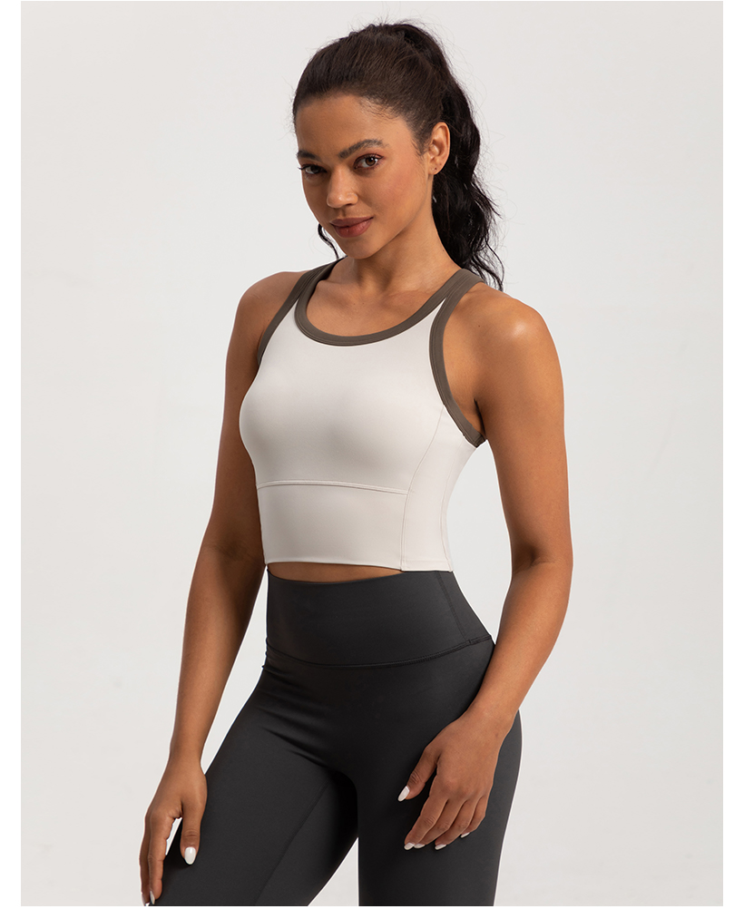 Women's Contrast Trim Crop Tank Top - White & Gray Racerback Athletic Vest