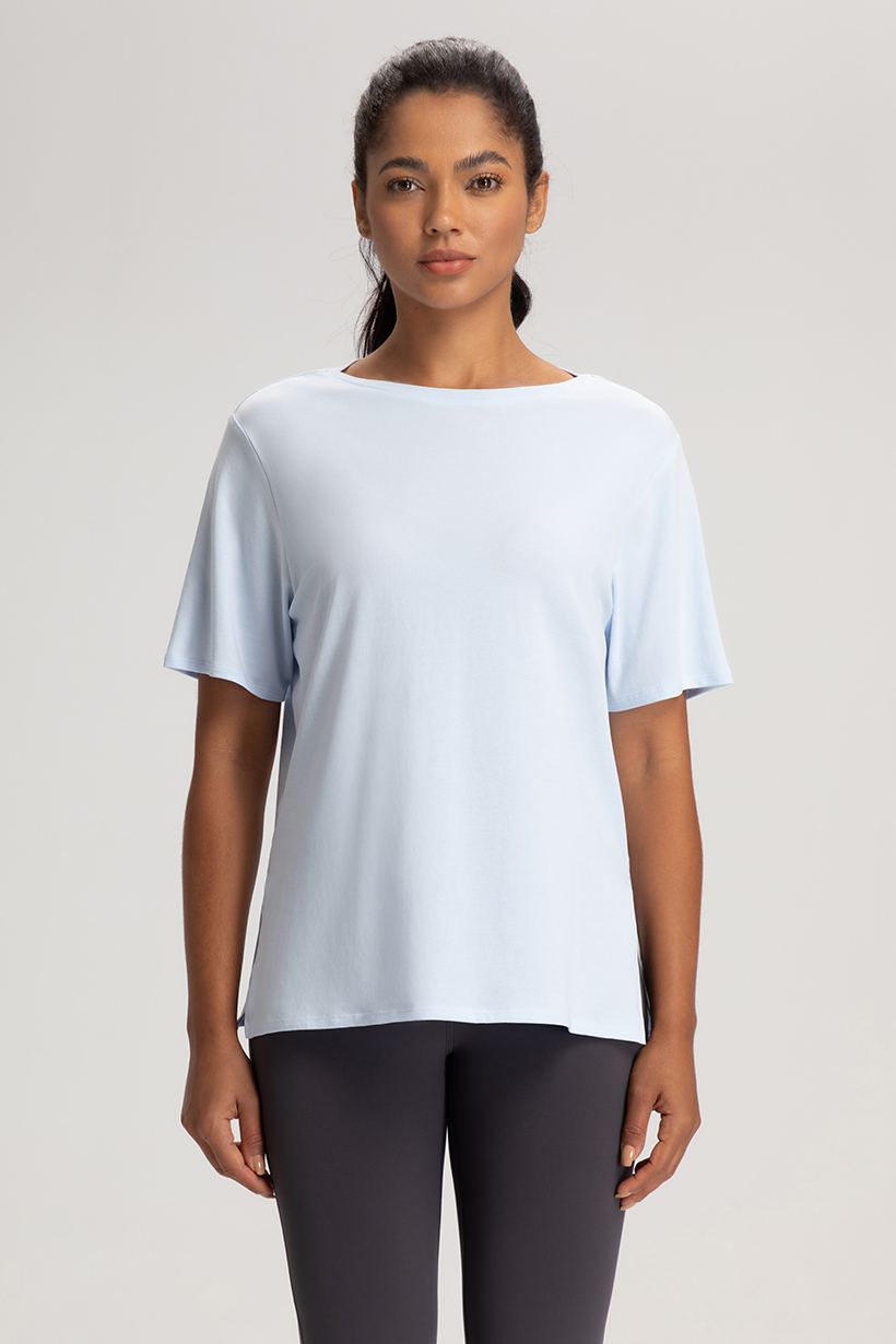 Women's Loose Fit Short Sleeve Tee - Light Blue Casual & Sporty Top for Daily Life