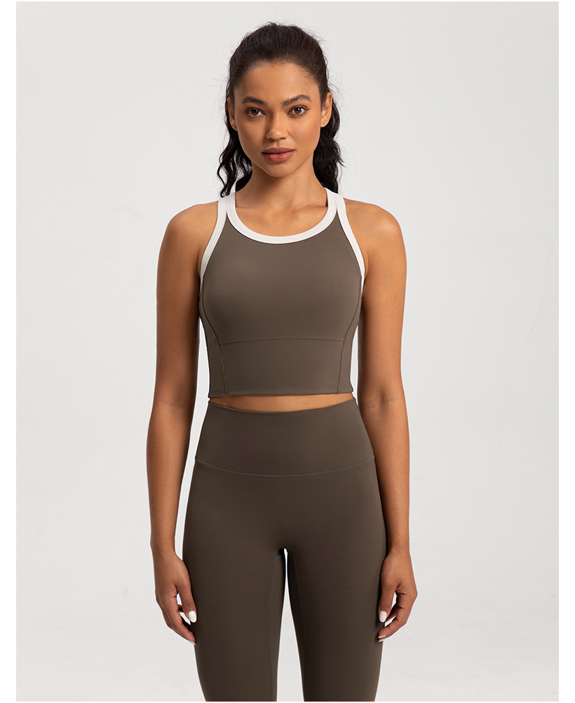 Women's Contrast Trim Crop Tank Top - White & Gray Racerback Athletic Vest