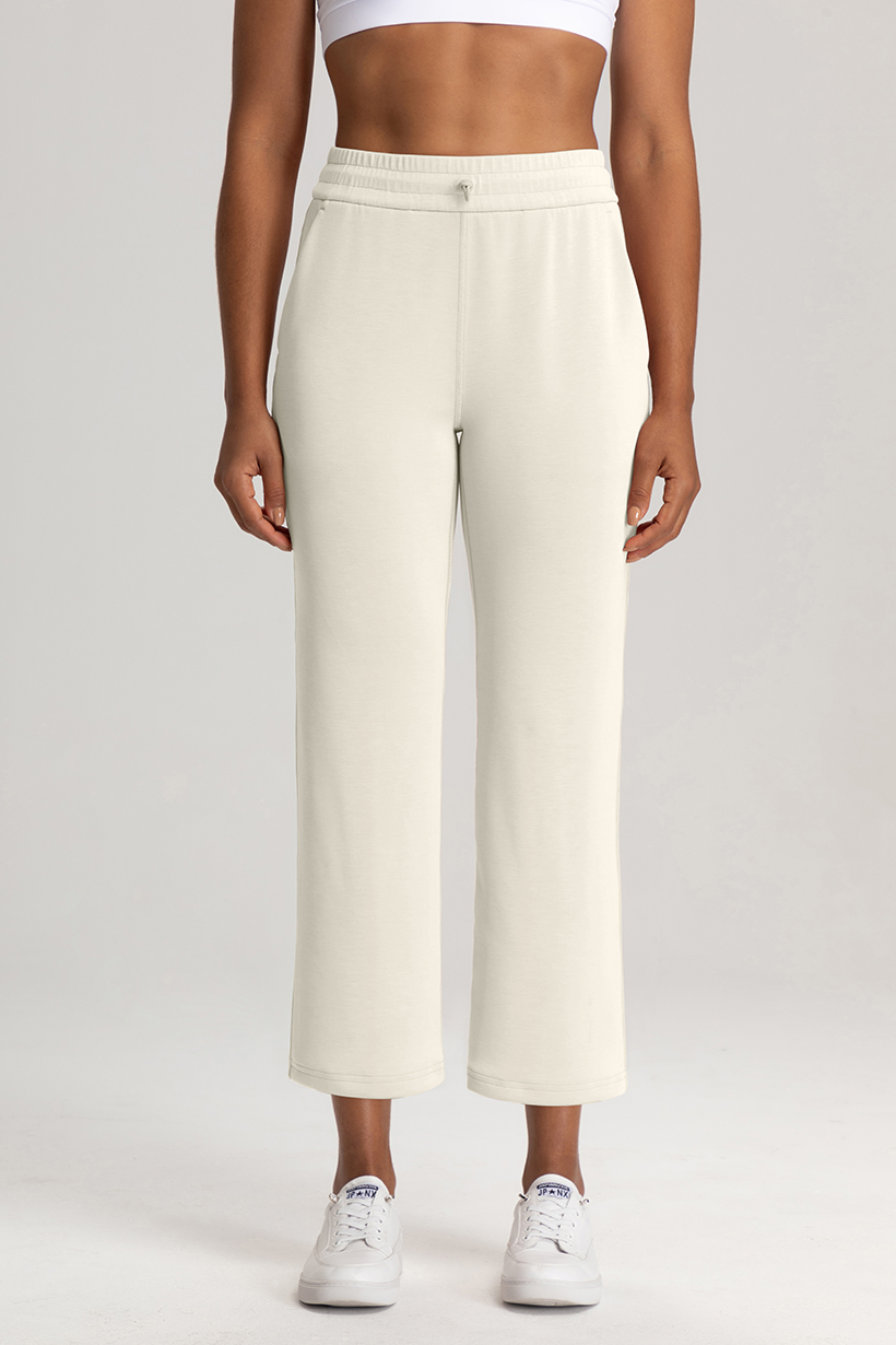 Women's High - Waisted Dark Gray Wide - Leg Cropped Pants with Drawstring