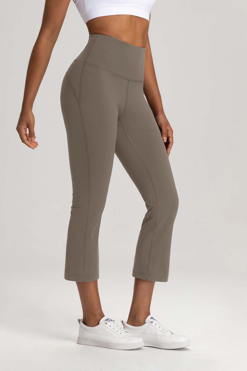 Women's High - Waisted Sage Green Cropped Flare Yoga Pants, Capri Leggings
