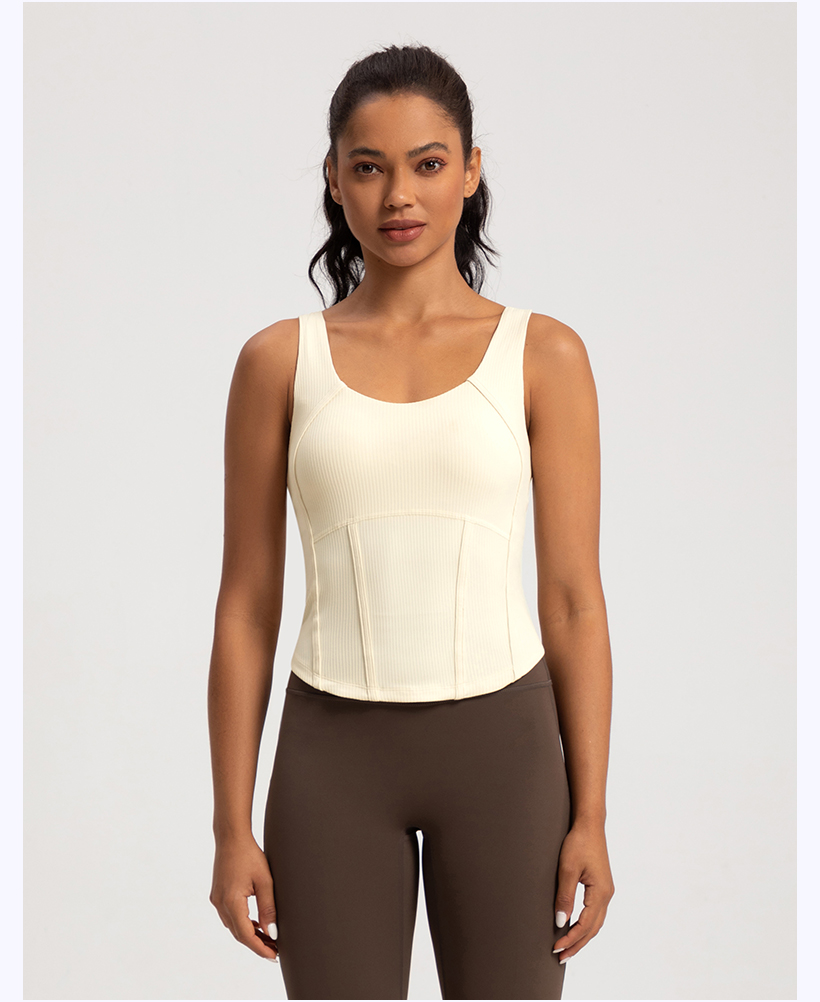 Women's Ribbed Corset - Style Workout Tank Top, Khaki Athletic Vest for Yoga & Fitness