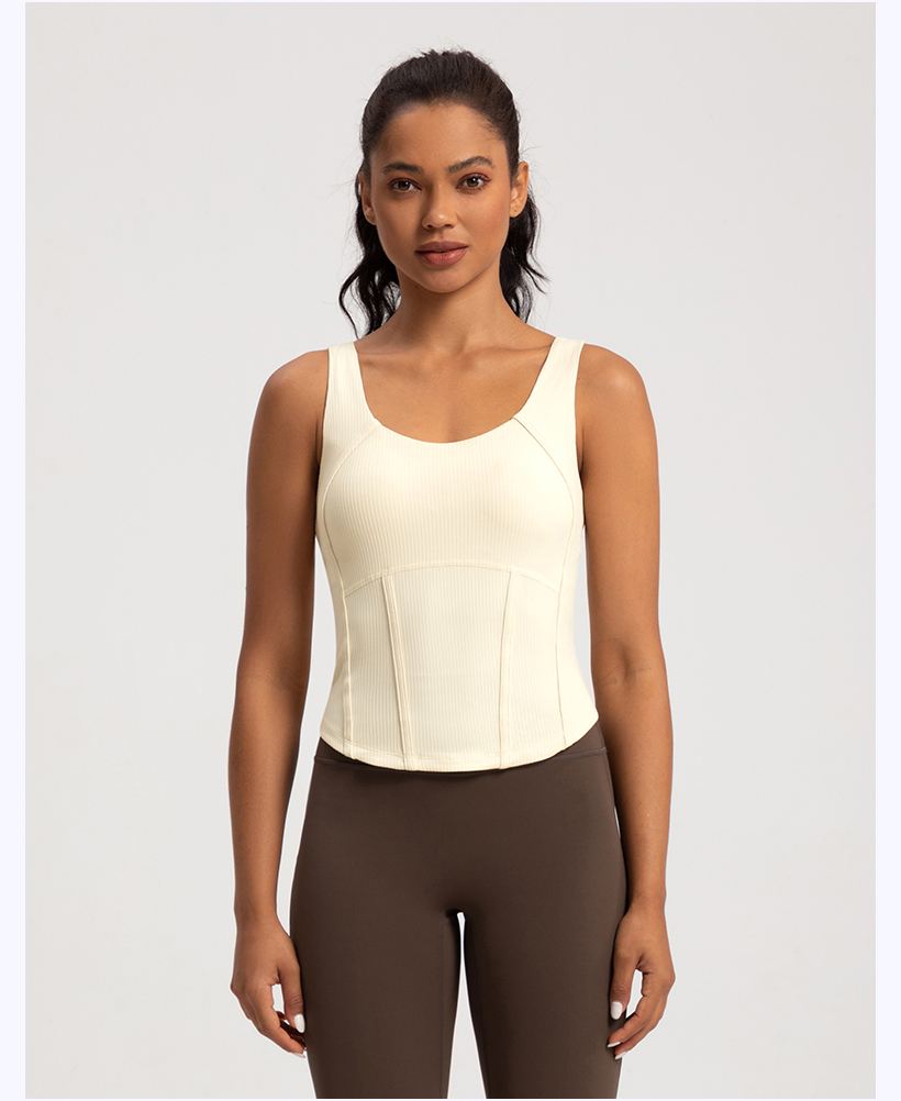 Women's Ribbed Corset - Style Workout Tank Top, Khaki Athletic Vest for Yoga & Fitness
