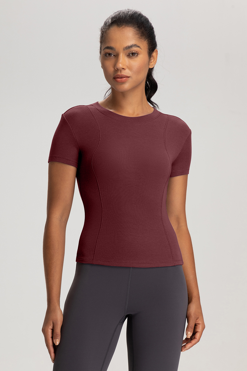 Women's Form - Fitting Short - Sleeve Workout Top, Purple Athletic Yoga Shirt