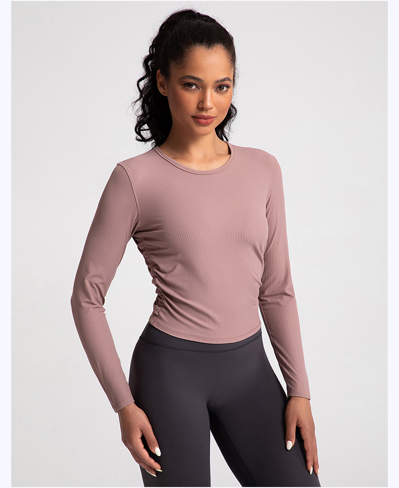 Women's Light Pink Ribbed Long - Sleeve Crop Top, Athletic Workout Shirt